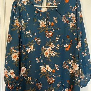 Papermoon Teal Floral 3/4 sleeve blouse
